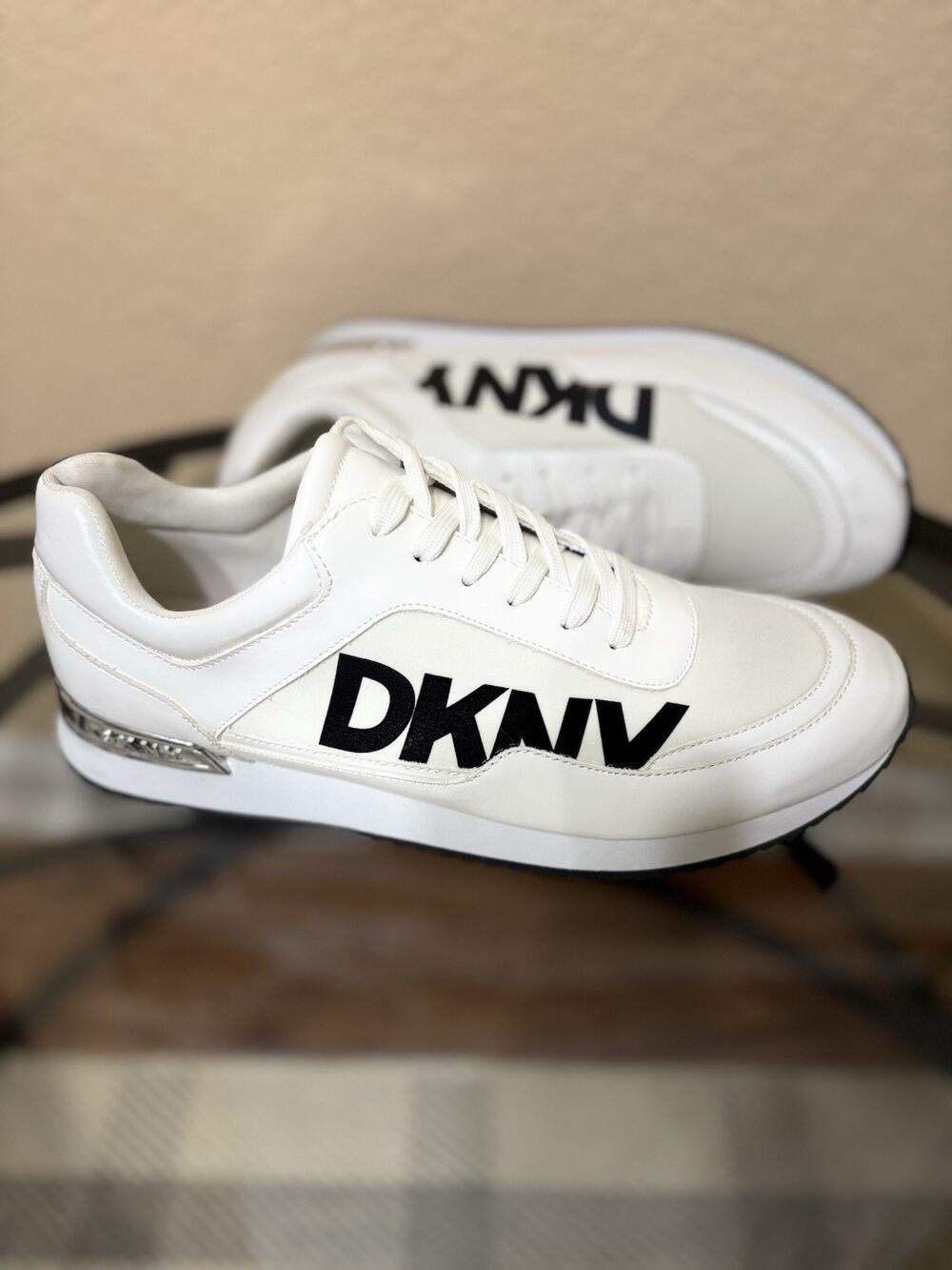 DKNY Shoes Women’s Size US 11 M White Slip On Sneakers Logo Black